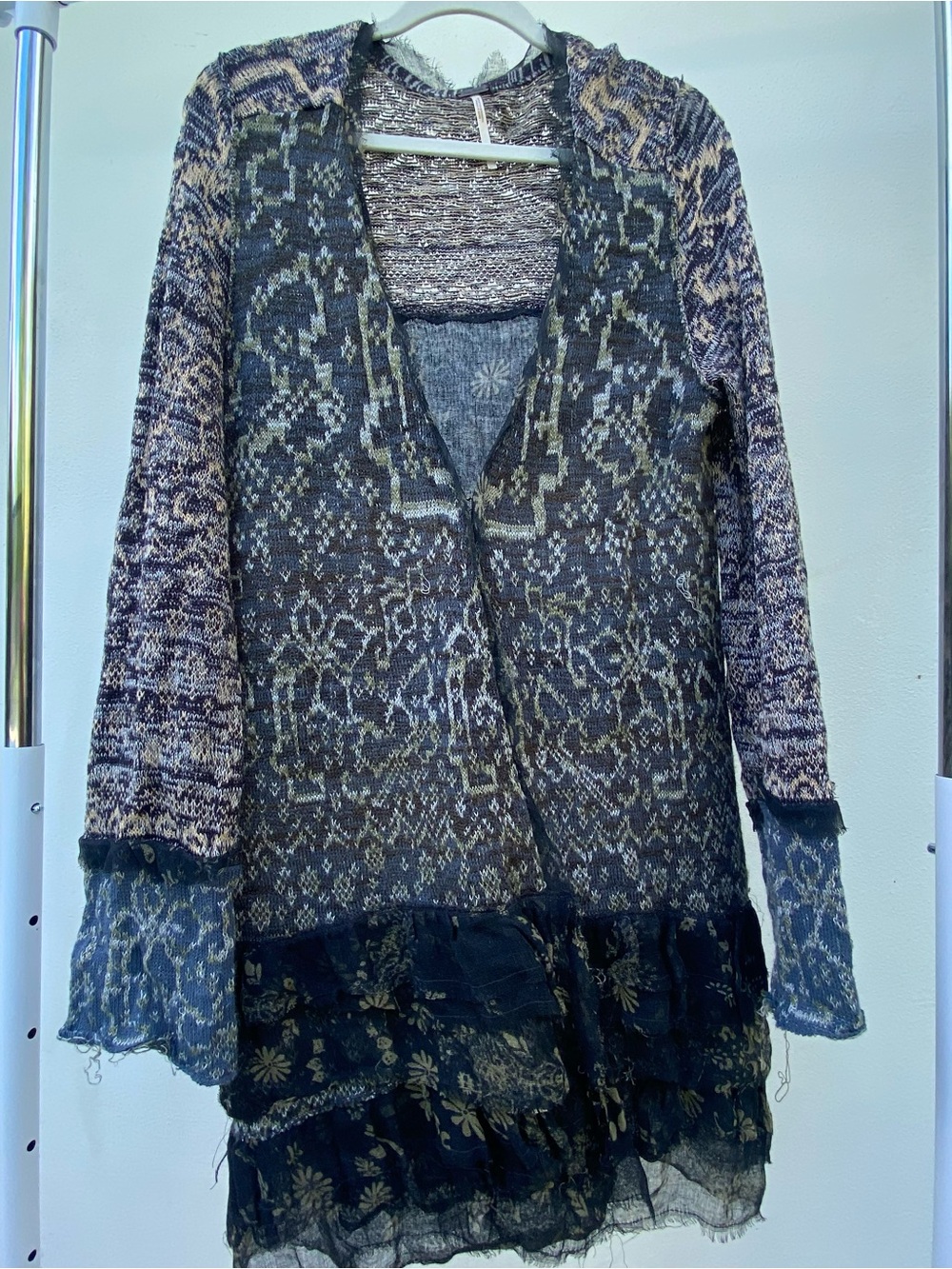 Free People Blue & Green Multicolor Ikat Knit Cardigan Size Medium